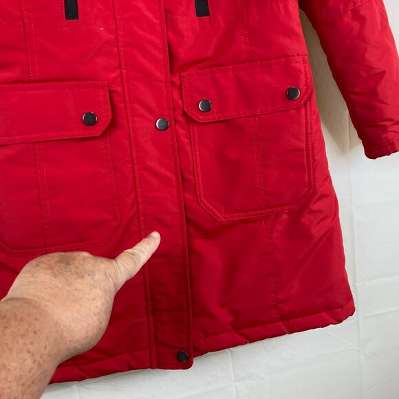 Steve Madden Girls sz L 16 Red Warm Winter Jacket Faux Fur Hood - Picture 4 of 8